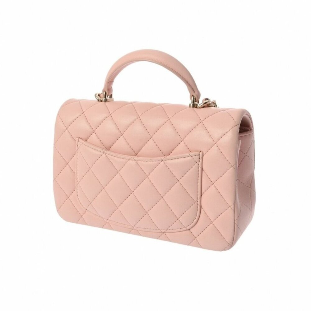 Authentic CHANEL Lambskin Quilted Mini Top Handle Rectangular Flap Bag Pink - Picture 7 of 11